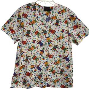 Lefrang Scrub Top V neck SM AOP Clowns Cotton blend